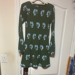 Green Dress with Blue Floral Pattern